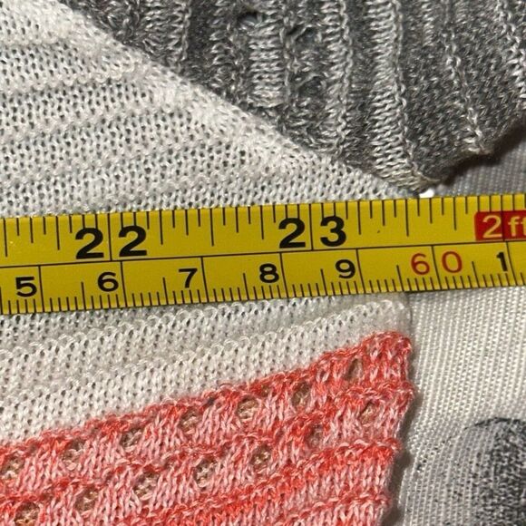 Multicolor Stripe Colorblock Pointelle Knit Full Hooded Sweater Ladies Large - Picture 6 of 7